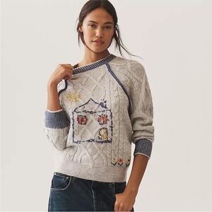Anthropologie Pilcro Cable-Knit Embroidered Sweater XS